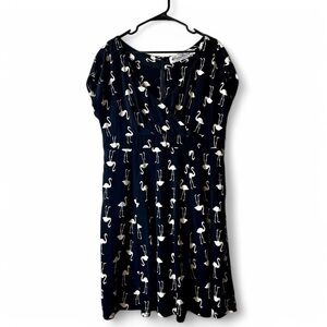 *Worn on TV* Cherry Velvet Mid-Length Flamingo Print V-Neck Dress
